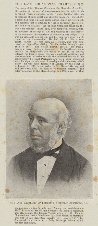 The Late Recorder of London, Sir Thomas Chambers, QC by English Photographer