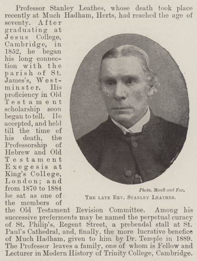 The late Reverend Stanley Leathes by English Photographer