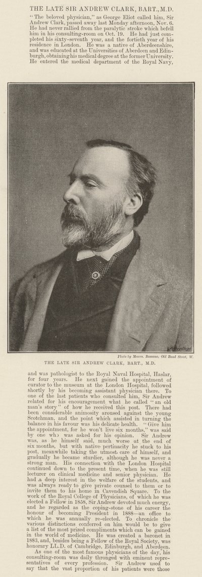 The late Sir Andrew Clark, Baronet, MD by English Photographer