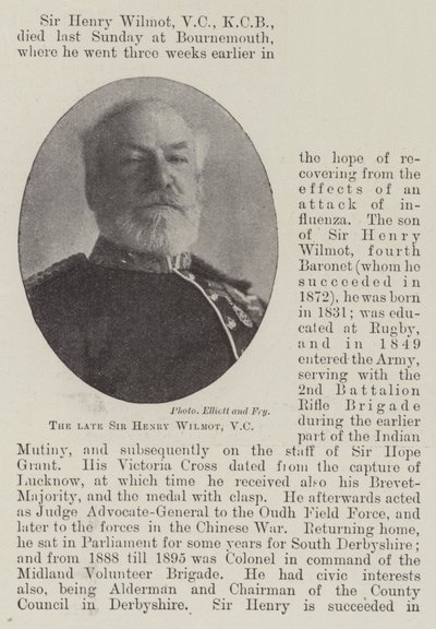 The late Sir Henry Wilmot, VC by English Photographer