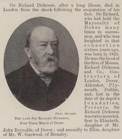 The late Sir Richard Dickeson, Four Times Mayor of Dover by English Photographer