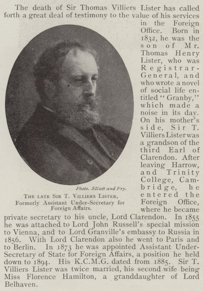The late Sir T Villiers Lister, formerly Assistant Under-Secretary for Foreign Affairs by English Photographer