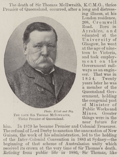 The late Sir Thomas McIlwraith, Thrice Premier of Queensland by English Photographer