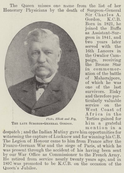 The late Surgeon-General Gordon by English Photographer