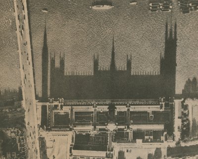 The shadow of Westminster; photograph taken from above looking down on the Houses of Parliament by English Photographer