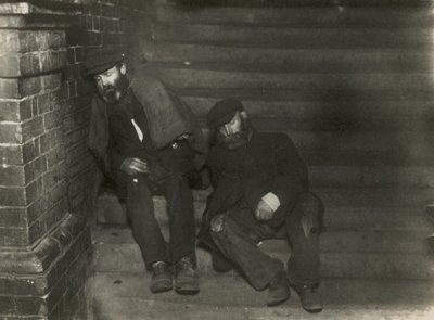 Two Dossers Sleeping on Steps by English Photographer