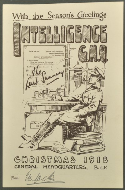 With the Seasons Greetings, Intelligence G.H.Q., Christmas 1918 from E. M. Jack, 1918 by English Photographer