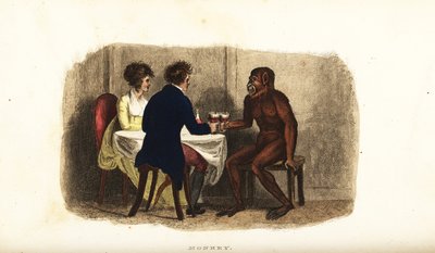18th Century Dutch Couple Drinking Wine with a Bornean Orangutan at the Dining Table by English School