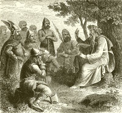A Bard Singing the Deeds of Teuton Warriors by English School