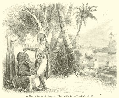 A Brahmin anointing an Idol with Oil by English School