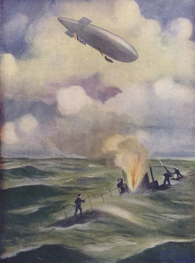 A British Naval Airship Bombing a Submarine by English School