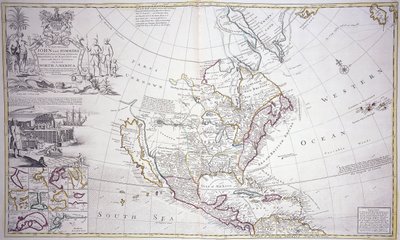 A Double-Page Map of North America by English School