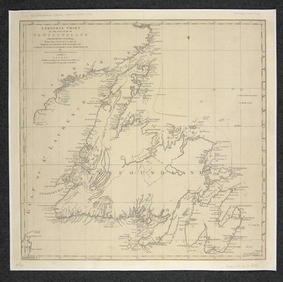 A General Chart of the Island of Newfoundland with the Rocks & Soundings, Drawn from Surveys taken By James Cook and Michael Lane by English School