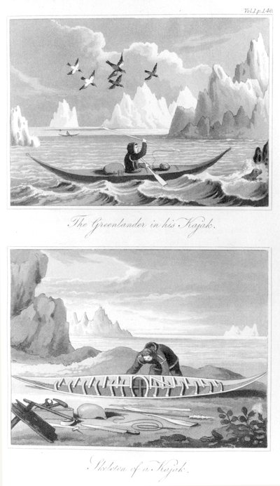 A Greenlander and His Kayak, from History of Greenland by English School