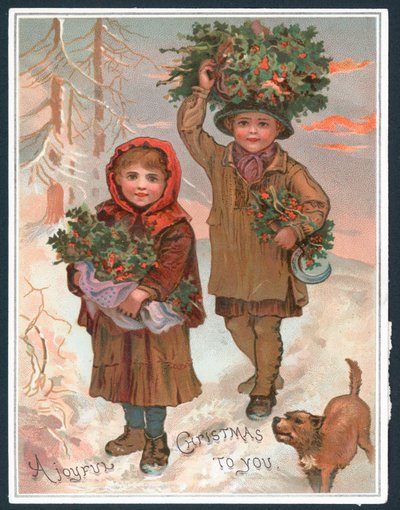 A Joyful Christmas to you - Victorian Christmas card by English School