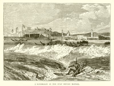 A Catamaran in the Surf before Madras by English School