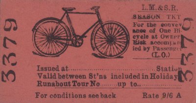 A London, Midland and Scottish Railway Season Ticket for Travel with a Bicycle by English School