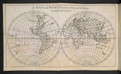 A Map of the World, on which is Delineated the Voyages of Robinson Crusoe by English School