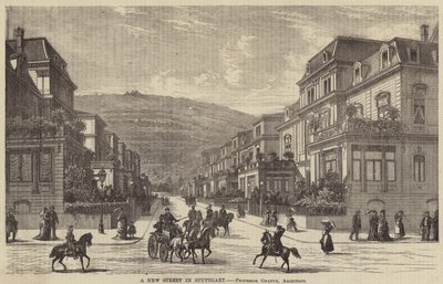 A New Street in Stuttgart (engraving) by English School
