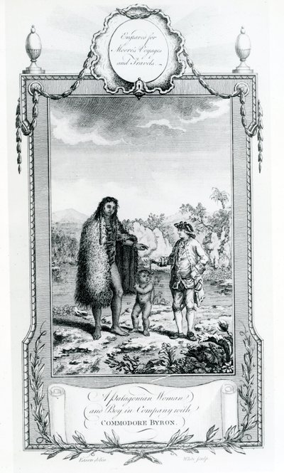 A Patagonian Woman and Boy in Company with Commodore Byron, illustration taken from Moore