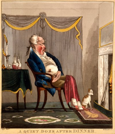 A Quiet Doze After Dinner, print made by H. Pyall, c.1827-33 by English School