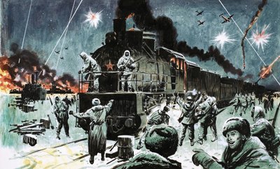 A Russian train brings supplies to Leningrad after two years of siege by English School
