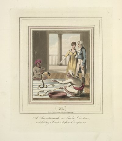 A Saumpareeah or Snake Catcher exhibiting snakes before Europeans, c.1824 by English School