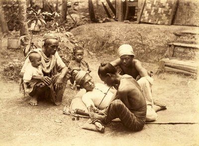 A Shan man being Tattooed, 1890 by English School