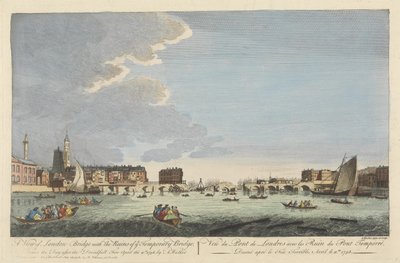 A View of London Bridge with the Ruins of the Temporary Bridge after the Fire of 11th April 1758 by English School
