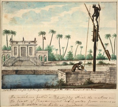 A colonial garden showing irrigation, c.1787 by English School