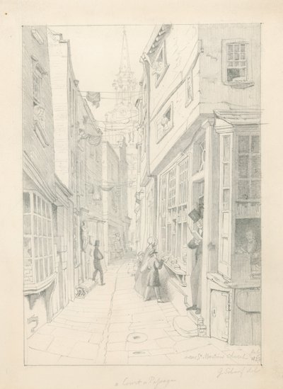 A court or passage near St Martins Church, London, July 1828 by English School