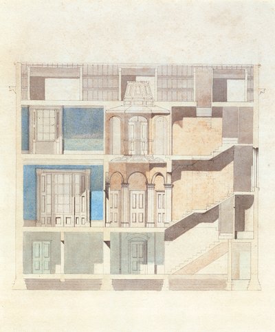 A cross section design for a classical town house interior by English School