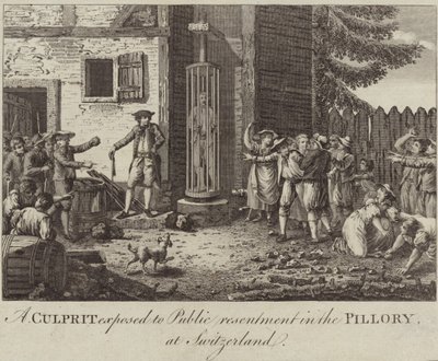 A Culprit Exposed to Public Resentment in the Pillory at Switzerland by English School