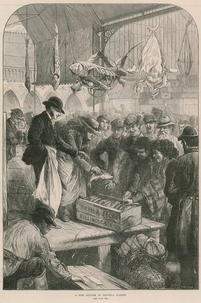 A Fish Auction in Columbia Market, London by English School