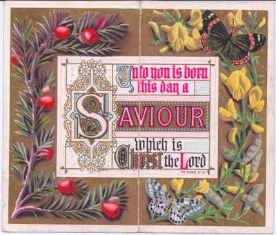 A Floral Victorian Christmas Card with a Religious Tract by English School