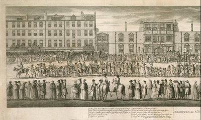 A geometrical view of the grand procession of the Scald Miserable Masons, Somerset House, London by English School