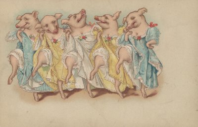 A Group of Pigs Dancing in a Line by English School
