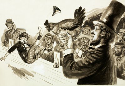 A magician producing a chicken on stage by English School