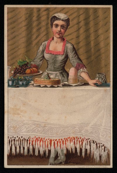 A Maid or Serving Girl Laying a Table with Food, Greetings Card by English School