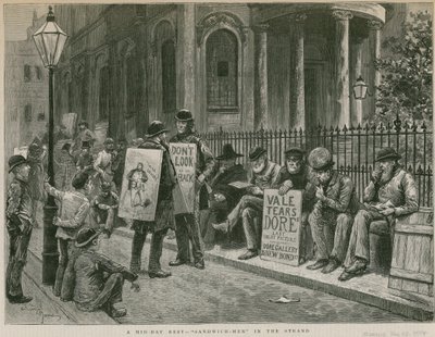 A Mid-day Rest: Sandwich Men in The Strand by English School
