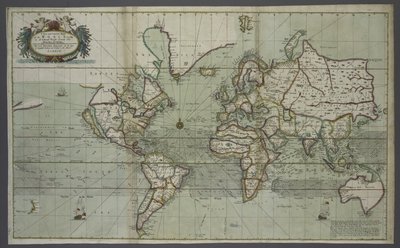 A New and Correct Map of the World from an Atlas of the Sea, 1707 (hand coloured print) by English School