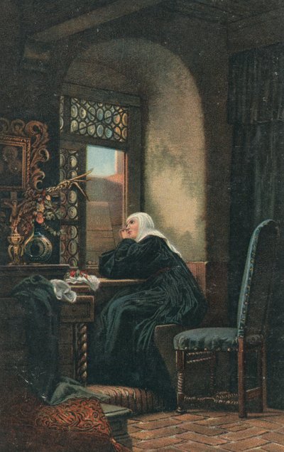 A nun sits in prayer by English School