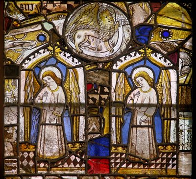 A panel in the east window depicting two angels and St Mark