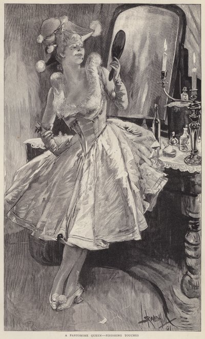 A Pantomime Queen Putting the Finishing Touches to her Make-Up by English School