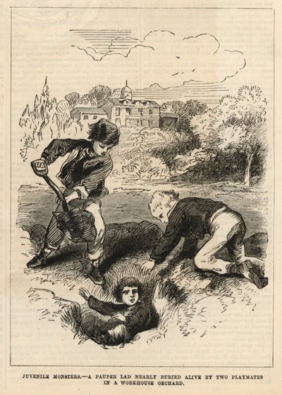 A Pauper Lad Nearly Buried Alive by Two Playmates in a Workhouse Orchard by English School