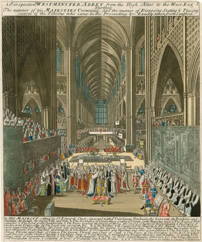Perspective of Westminster Abbey from the High Altar to the West End at the Coronation of King James II by English School