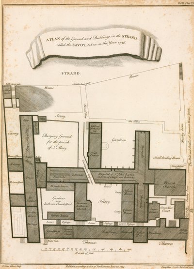 A plan of the ground and buildings in the Strand called the Savoy, taken in the year 1736 by English School