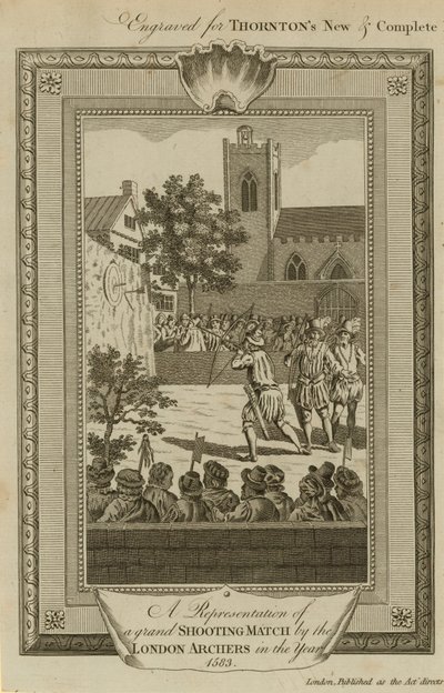 A Representation of a Grand Shooting Match by the London Archers in 1583 by English School
