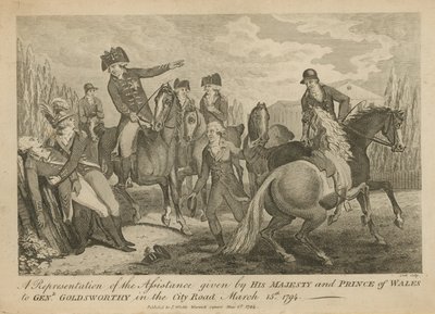 A representation of the assistance given by His Majesty and Prince of Wales to General Goldsworthy in the City Road by English School