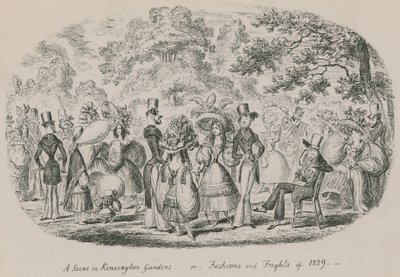 A scene in Kensington Gardens or Fashions and Frights of 1829 by English School